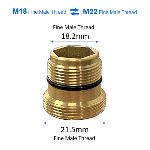 HUSKY A53-MM18MM22 (M18 x M22 Fine Male Thread  Brass Adaptor with O-ring)